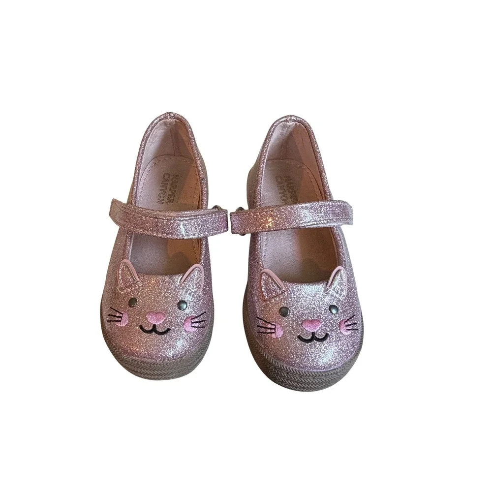 Harper Canyon Toddler Girls Pink Glitter Kitty Cat Mary Jane Flats Size 7